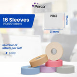 Perco Price Labels for Monarch 1153 - Custom Case of 16 Sleeves / 96 Rolls / 96000 Blank Pricing Labels