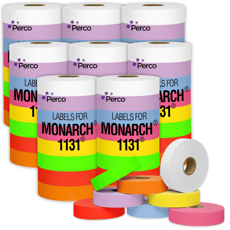 Perco Pricing Gun Labels For Monarch 1131 - Compatible with compatible_with_product_page | Color: Multicolored | Quantity: 8 Sleeves | Adhesive: global.AdhesiveType | SKU: PLM-1131-M-8SLV | - shop_