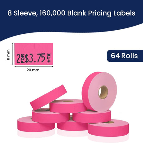 Perco Pricing Labeler Labels For Monarch 1131 - Fluorescent Pink Case of 8 Sleeves / 64 Rolls / 160000 Blank Pricing Labels