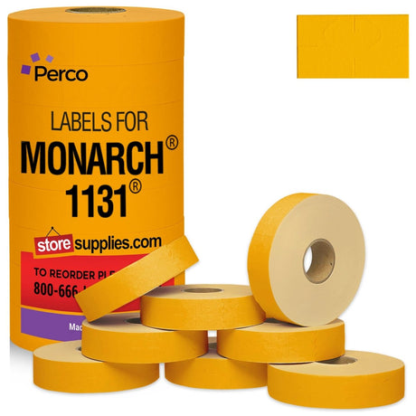 Perco Pricing Labeler Labels For Monarch 1131 - Fluorescent Orange 1 Sleeve / 8 Rolls / 20000 Blank Pricing Labels