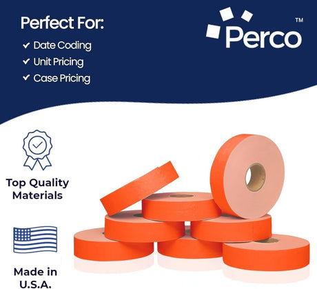 Perco Pricing Labeler Labels For Monarch 1131 - Fluorescent Red Case of 8 Sleeves / 64 Rolls / 160000 Blank Pricing Labels