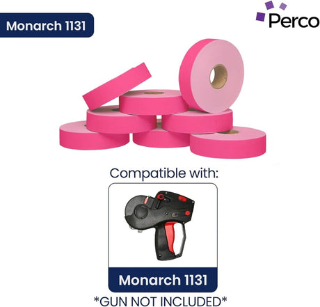 Perco Pricing Labeler Labels For Monarch 1131 - Fluorescent Pink Case of 8 Sleeves / 64 Rolls / 160000 Blank Pricing Labels
