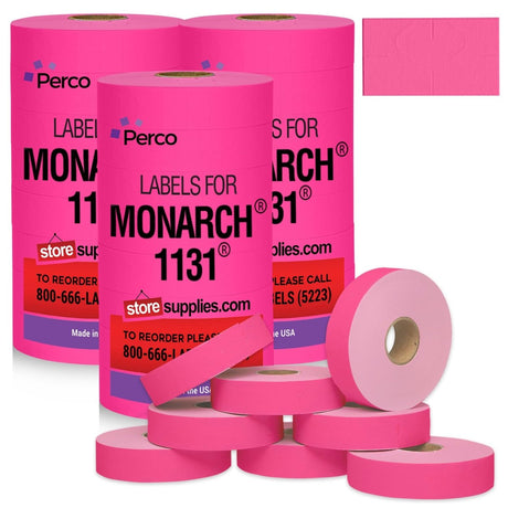 Perco Pricing Labeler Labels For Monarch 1131 - Fluorescent Pink 3 Sleeves / 24 Rolls / 60000 Blank Pricing Labels