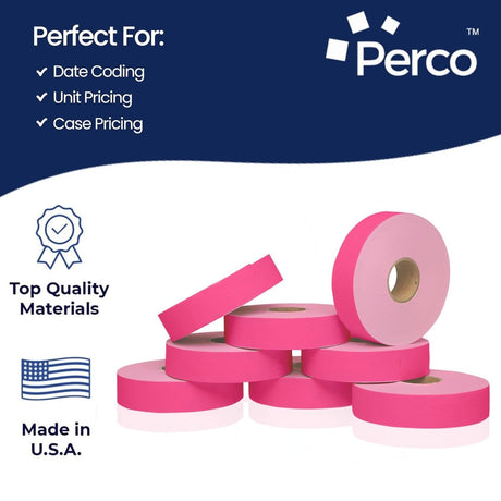 Perco Pricing Labeler Labels For Monarch 1131 - Fluorescent Pink 3 Sleeves / 24 Rolls / 60000 Blank Pricing Labels