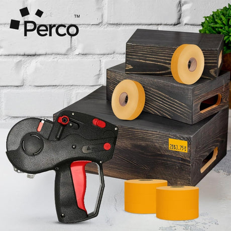 Perco Pricing Labeler Labels For Monarch 1131 - Fluorescent Orange Case of 8 Sleeves / 64 Rolls / 160000 Blank Pricing Labels