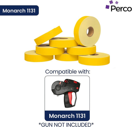 Perco Pricing Labeler Labels For Monarch 1131 - Yellow Case of 8 Sleeves / 64 Rolls / 160000 Blank Pricing Labels