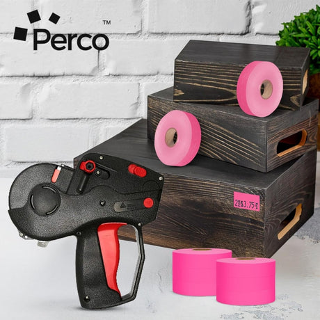 Perco Pricing Labeler Labels For Monarch 1131 - Fluorescent Pink Case of 8 Sleeves / 64 Rolls / 160000 Blank Pricing Labels