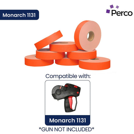 Perco Pricing Labeler Labels For Monarch 1131 - Fluorescent Red 3 Sleeves / 24 Rolls / 60000 Blank Pricing Labels