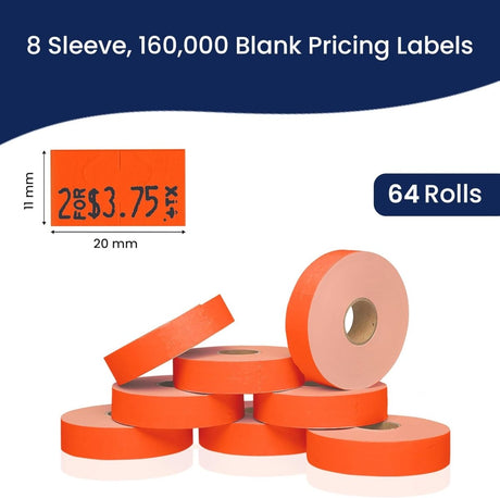 Perco Pricing Labeler Labels For Monarch 1131 - Fluorescent Red Case of 8 Sleeves / 64 Rolls / 160000 Blank Pricing Labels
