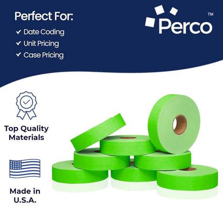 Perco Pricing Labeler Labels For Monarch 1131 - Fluorescent Green 3 Sleeves / 24 Rolls / 60000 Blank Pricing Labels