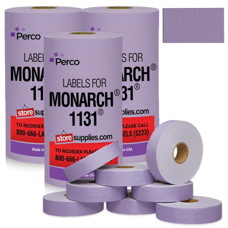 Perco Pricing Labeler Labels For Monarch 1131 - Lavender 3 Sleeves / 24 Rolls / 60000 Blank Pricing Labels