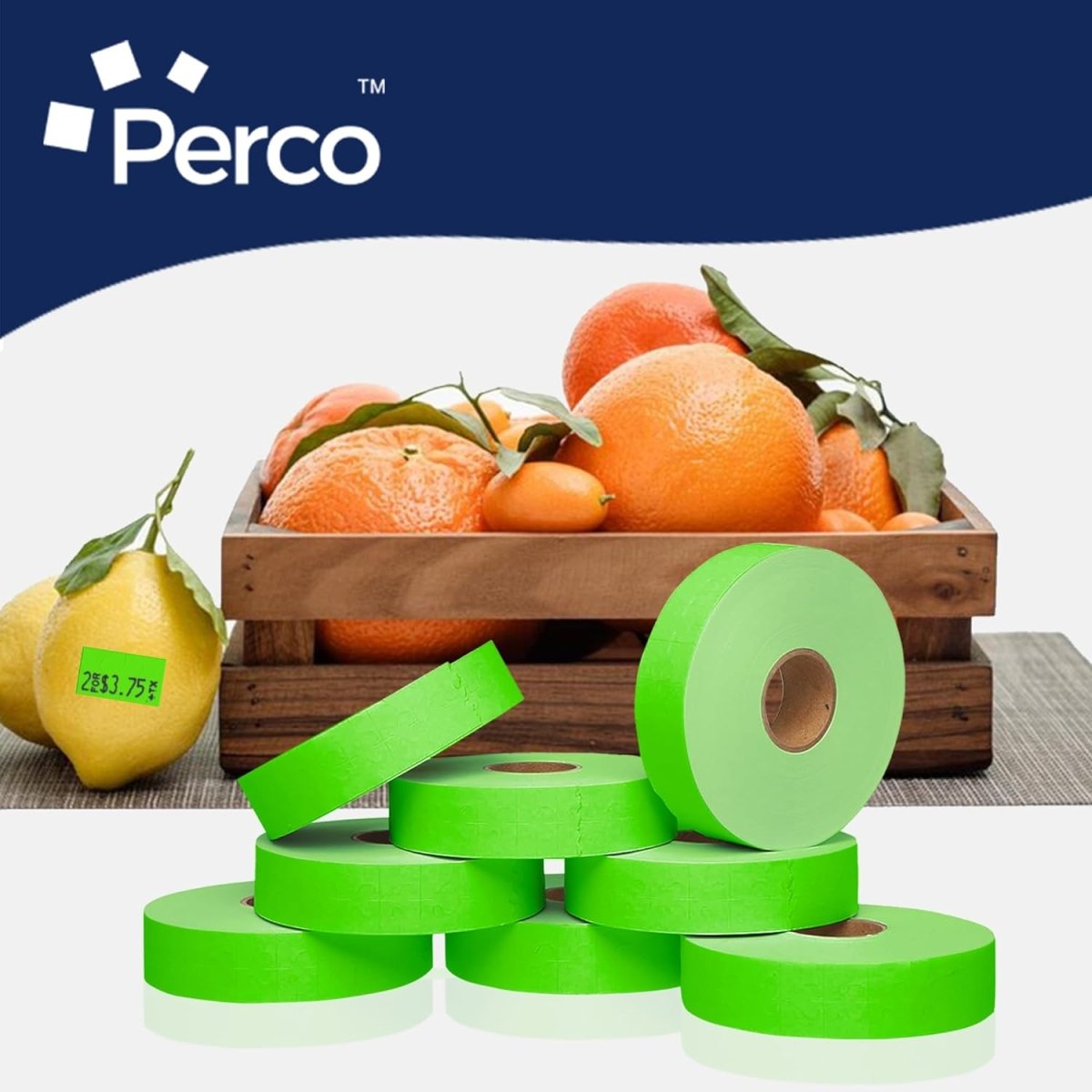 Perco Pricing Labeler Labels For Monarch 1131 - Fluorescent Green Case of 8 Sleeves / 64 Rolls / 160000 Blank Pricing Labels