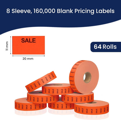Perco Pricing Labeler Labels For Monarch 1131 - Sale Case of 8 Sleeves / 64 Rolls / 160000 Blank Pricing Labels