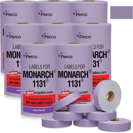 Perco Pricing Labeler Labels For Monarch 1131 - Lavender Case of 8 Sleeves / 64 Rolls / 160000 Blank Pricing Labels