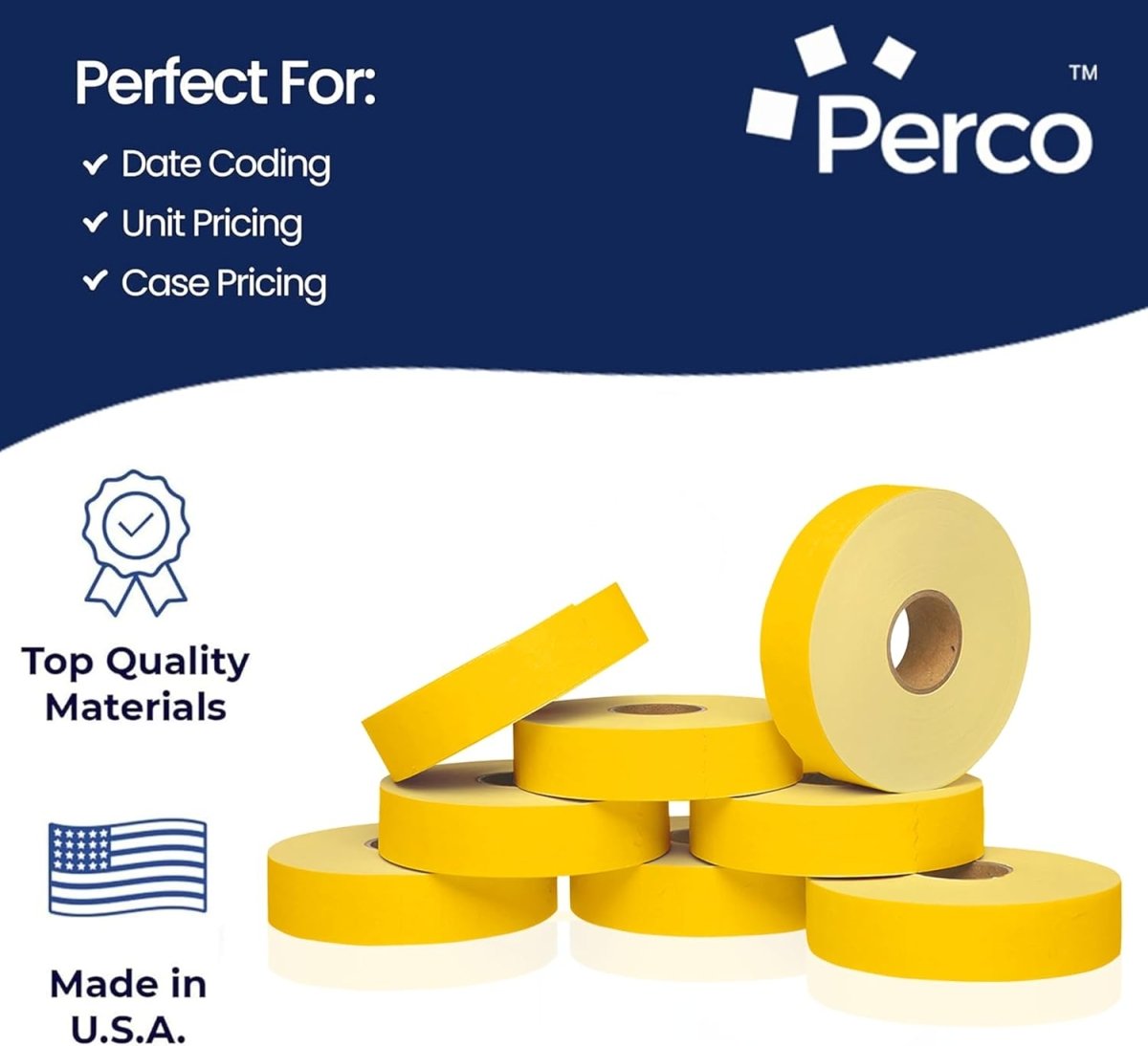 Perco Pricing Labeler Labels For Monarch 1131 - Yellow Case of 8 Sleeves / 64 Rolls / 160000 Blank Pricing Labels