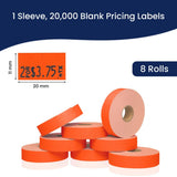 Perco Pricing Labeler Labels For Monarch 1131 - Fluorescent Red 1 Sleeve / 8 Rolls / 20000 Blank Pricing Labels