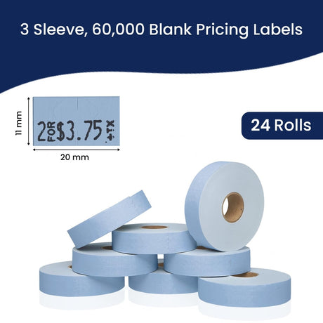 Perco Pricing Labeler Labels For Monarch 1131 - Blue 3 Sleeves / 24 Rolls / 60000 Blank Pricing Labels