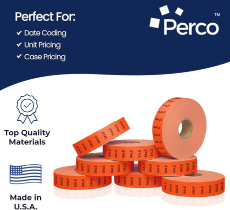 Perco Pricing Labeler Labels For Monarch 1131 - White 1 Sleeve / 8 Rolls / 20000 Blank Pricing Labels