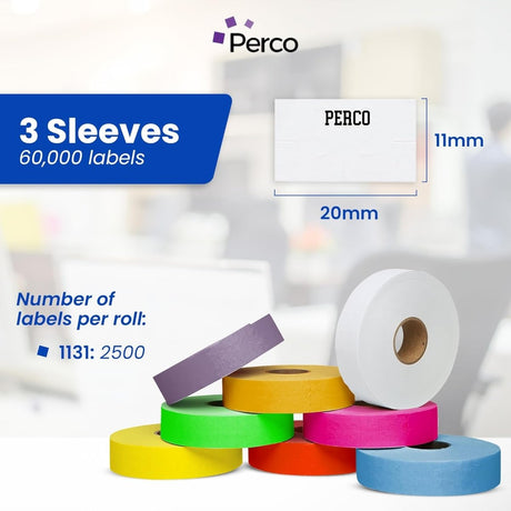Perco Pricing Labeler Labels For Monarch 1131 - Custom 3 Sleeves / 24 Rolls / 60000 Blank Pricing Labels