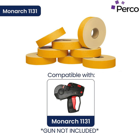 Perco Pricing Labeler Labels For Monarch 1131 - Fluorescent Orange Case of 8 Sleeves / 64 Rolls / 160000 Blank Pricing Labels