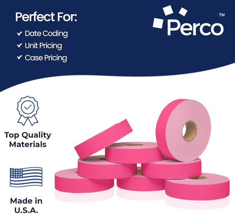 Perco Pricing Labeler Labels For Monarch 1131 - Fluorescent Pink Case of 8 Sleeves / 64 Rolls / 160000 Blank Pricing Labels