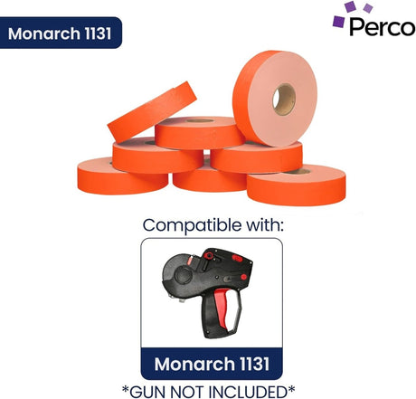 Perco Pricing Labeler Labels For Monarch 1131 - Fluorescent Red Case of 8 Sleeves / 64 Rolls / 160000 Blank Pricing Labels