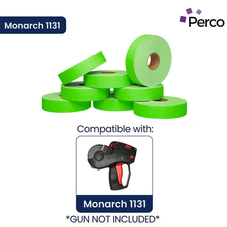 Perco Pricing Labeler Labels For Monarch 1131 - Fluorescent Green 3 Sleeves / 24 Rolls / 60000 Blank Pricing Labels