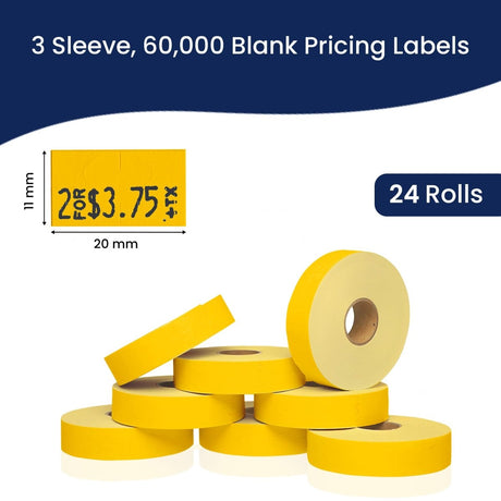 Perco Pricing Labeler Labels For Monarch 1131 - Yellow 3 Sleeves / 24 Rolls / 60000 Blank Pricing Labels