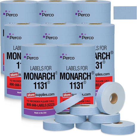 Perco Pricing Labeler Labels For Monarch 1131 - Blue Case of 8 Sleeves / 64 Rolls / 160000 Blank Pricing Labels