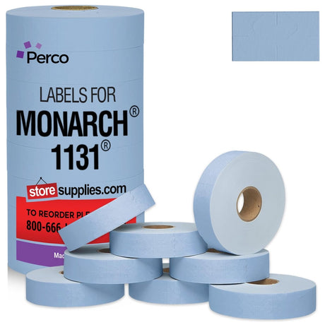 Perco Pricing Labeler Labels For Monarch 1131 - Blue 1 Sleeve / 8 Rolls / 20000 Blank Pricing Labels