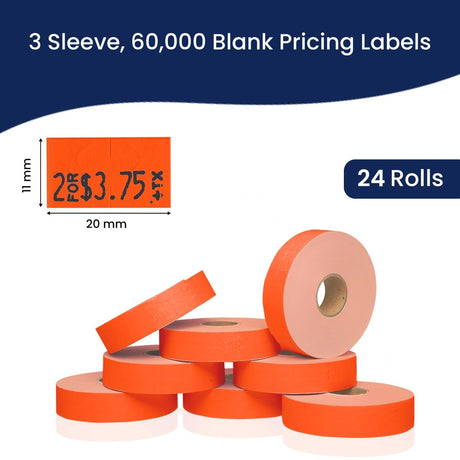 Perco Pricing Labeler Labels For Monarch 1131 - Fluorescent Red 3 Sleeves / 24 Rolls / 60000 Blank Pricing Labels