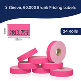 Perco Pricing Labeler Labels For Monarch 1131 - Fluorescent Pink 3 Sleeves / 24 Rolls / 60000 Blank Pricing Labels