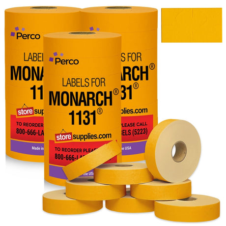 Perco Pricing Labeler Labels For Monarch 1131 - Fluorescent Orange 3 Sleeves / 24 Rolls / 60000 Blank Pricing Labels