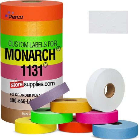 Perco Pricing Labeler Labels For Monarch 1131 - Custom Case of 8 Sleeves / 64 Rolls / 160000 Blank Pricing Labels