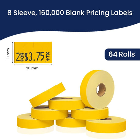 Perco Pricing Labeler Labels For Monarch 1131 - Yellow Case of 8 Sleeves / 64 Rolls / 160000 Blank Pricing Labels