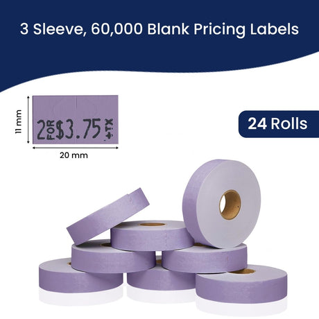 Perco Pricing Labeler Labels For Monarch 1131 - Lavender 3 Sleeves / 24 Rolls / 60000 Blank Pricing Labels