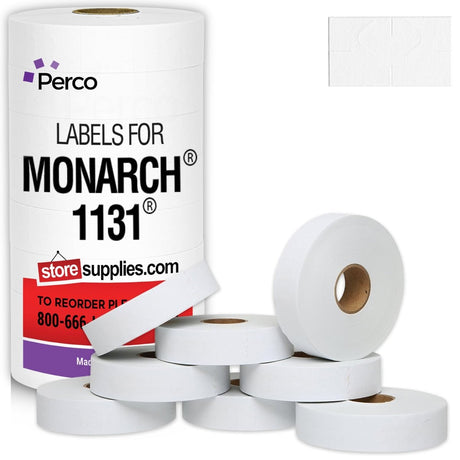 Perco Pricing Labeler Labels For Monarch 1131 - White 1 Sleeve / 8 Rolls / 20000 Blank Pricing Labels