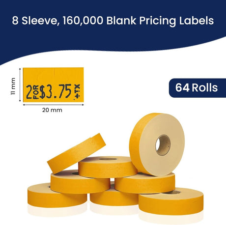 Perco Pricing Labeler Labels For Monarch 1131 - Fluorescent Orange Case of 8 Sleeves / 64 Rolls / 160000 Blank Pricing Labels