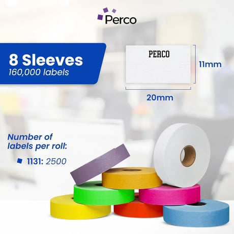 Perco Pricing Labeler Labels For Monarch 1131 - Custom Case of 8 Sleeves / 64 Rolls / 160000 Blank Pricing Labels