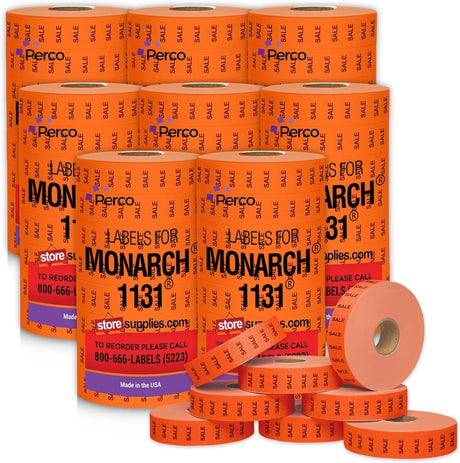 Perco Pricing Labeler Labels For Monarch 1131 - Sale Case of 8 Sleeves / 64 Rolls / 160000 Blank Pricing Labels