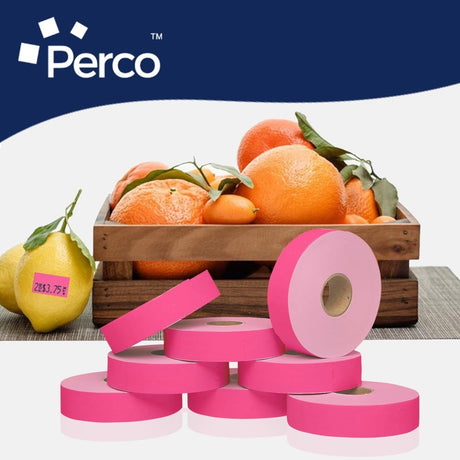 Perco Pricing Labeler Labels For Monarch 1131 - Fluorescent Pink Case of 8 Sleeves / 64 Rolls / 160000 Blank Pricing Labels