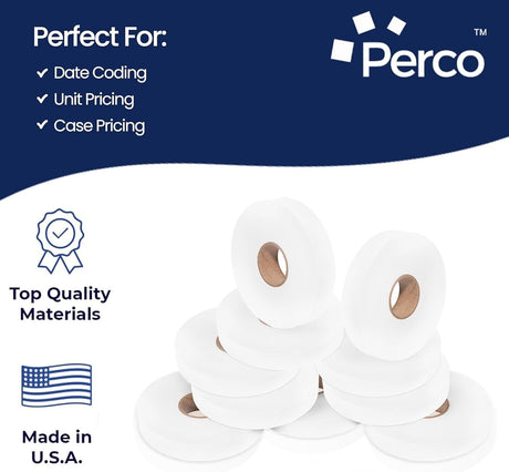 Perco Pricing Labels for Monarch 1130 - White Case of 8 Sleeves / 80 Rolls / 200000 Blank Pricing Labels