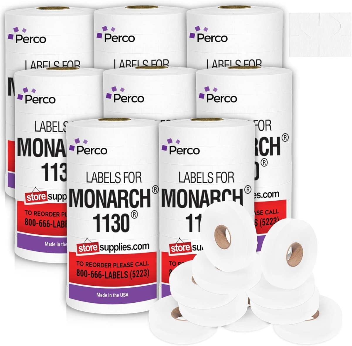 Perco Pricing Labels for Monarch 1130 - White Case of 8 Sleeves / 80 Rolls / 200000 Blank Pricing Labels