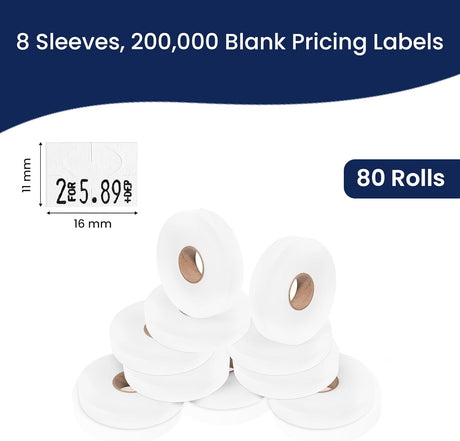 Perco Pricing Labels for Monarch 1130 - White Case of 8 Sleeves / 80 Rolls / 200000 Blank Pricing Labels