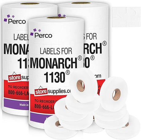 Perco Pricing Labels for Monarch 1130 - White Package of 3 Sleeves / 30 Rolls / 75000 Blank Pricing Labels