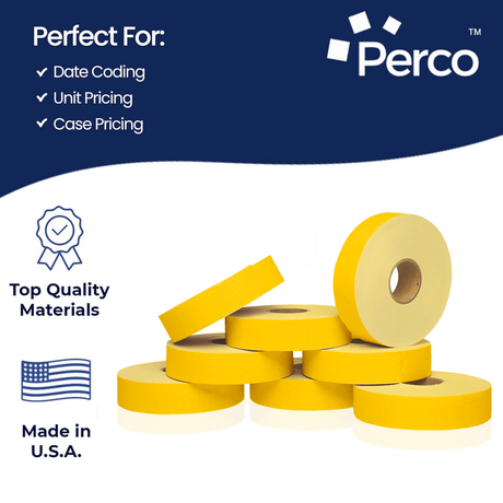 Perco Pricing Labels for Monarch 1131 Price Gun – Price Marking Labels with Ink Rolls Included - Yellow 1 Sleeve / 8 Rolls / 20000 Blank Pricing Labels
