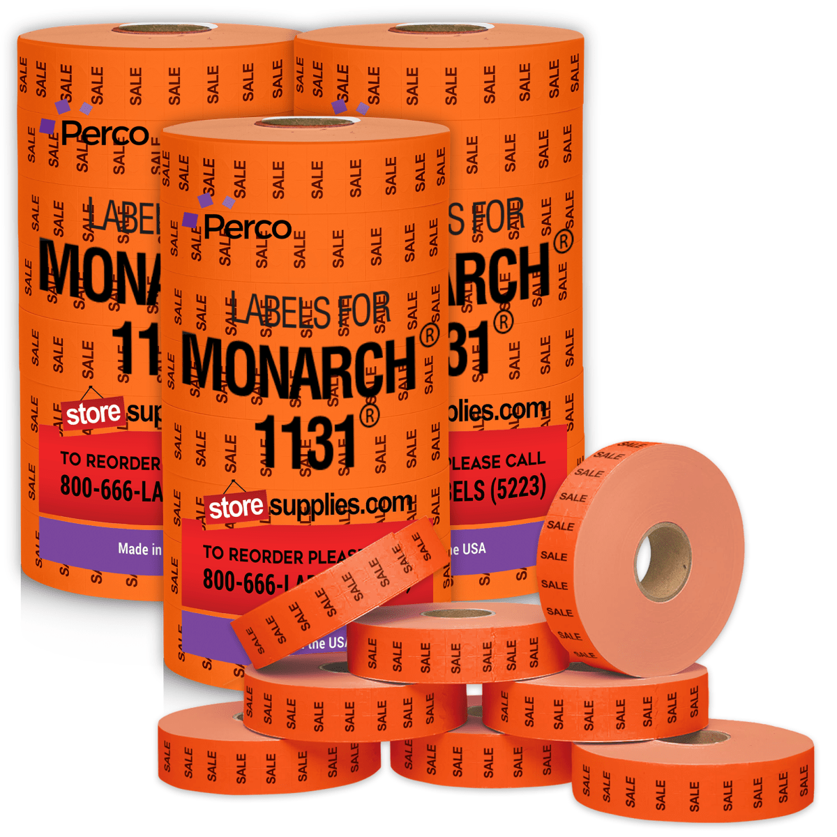Perco Pricing Labels for Monarch 1131 Price Gun – Price Marking Labels with Ink Rolls Included - Sale 3 Sleeves / 24 Rolls / 60000 Blank Pricing Labels