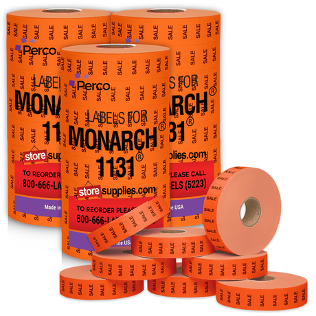 Perco Pricing Labels for Monarch 1131 Price Gun – Price Marking Labels with Ink Rolls Included - Sale 3 Sleeves / 24 Rolls / 60000 Blank Pricing Labels