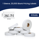 Perco Pricing Labels for Monarch 1131 Price Gun – Price Marking Labels with Ink Rolls Included - White 1 Sleeve / 8 Rolls / 20000 Blank Pricing Labels