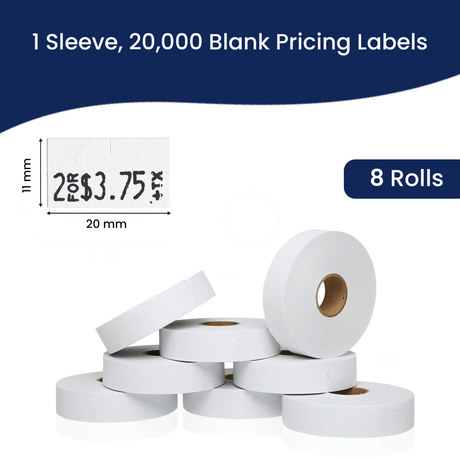 Perco Pricing Labels for Monarch 1131 Price Gun – Price Marking Labels with Ink Rolls Included - White 1 Sleeve / 8 Rolls / 20000 Blank Pricing Labels